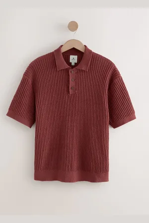 Next Normal pasform Cotton Rich Kortærmet Strik Bouclé Polo-skjorterStor