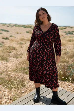 Live Unlimited London Petite Floral Print Jersey V-Neck Midi Dress52