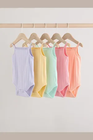 Next Ribbed Strappy Vest Baby 100% Cotton Bodysuits 5 Pack2 - 3 år (92 - 98cm)