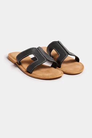 Long Tall Sally Tan Leather Cut Out Mule Sandals In Standard Fit