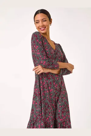 Roman Disty Floral Print V-Neck Stretch Dress38