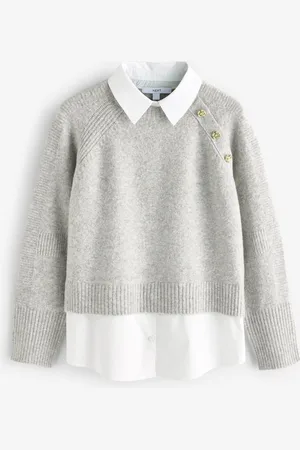 Next Layered Long Sleeve Collared Gold Detailed Button 100% Cotton Shirt JumperXS Reg