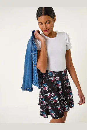 Roman Floral Print Stretch Skater Skirt48
