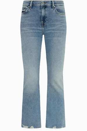7 for all Mankind Blue Daisy Ankle Boot Walk Jeans With Worn Out Hem38