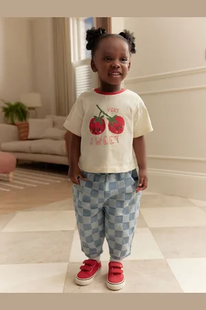 Next Checkerboard 100% Cotton Jeans and Cherry T-Shirt Set (3mths-7yrs)104110cm