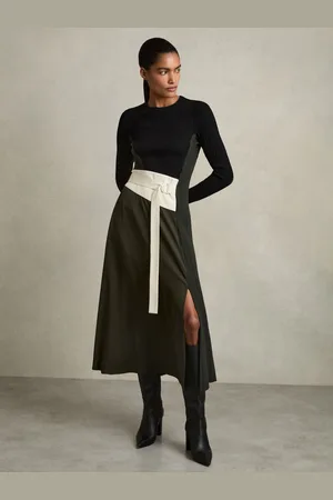 Reiss Emilina Rib-Knit Panelled Belted Midi Dress32