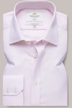 Hawes & Curtis Slim Pink Non-Iron Pique 100% Cotton Shirt42cm R (UK 16.5 R)
