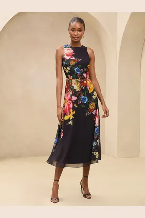 Lipsy London Floral Printed Chiffon Fit And Flare Midi Dress46