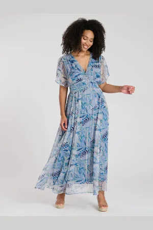 South Beach Printed Metallic Chiffon Button Detail Midi Dress44