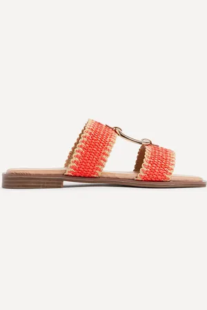 Linzi JoJo Flat Sandals With Raffia Straps And Large Buckle Detail