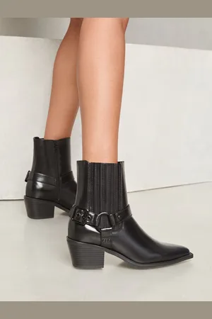 Lipsy London Mid hæle Moto Biker Western Kunstlæder Ankel Støvler