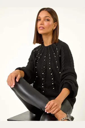 Roman Graduated Faux Pearl Cable Knit Jumper38