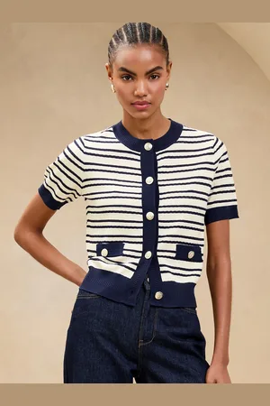 Lipsy London Tipped Mock Button Short Sleeve Knitted Top38