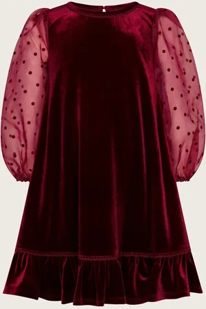 Monsoon Noa Spotty Organza Sleeves Velvet Kjole7 år (122cm)