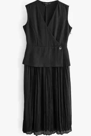 Next Sleeveless V-Neck Waistcoat Pleated Skirt Midi Dress46høj