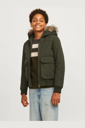 JACK & JONES Green Detachable Faux Fur Trim Bomber Jacket8 år ( 128 cm)