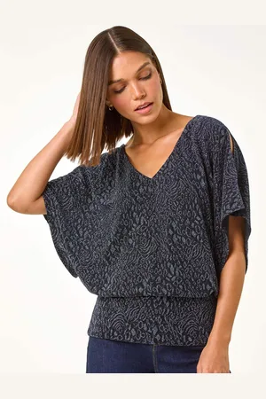 Roman Glitter Animal Print Banded Hem Stretch Top40