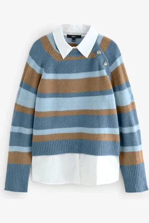 Next Layered Long Sleeve Collared Gold Detailed Button 100% Cotton Shirt JumperS