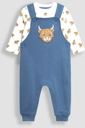 JoJo Maman Bébé Highland Cow Appliqué Dungarees and Top Set6 - 12 måneder (68 - 80cm)