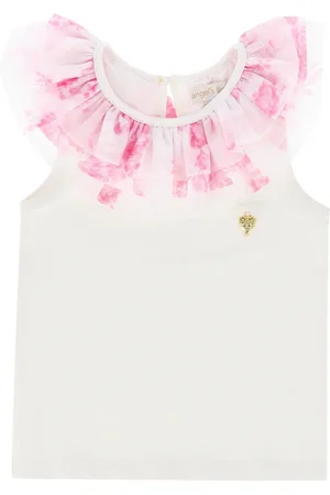 Angels Face Marlene Roses White Ruffle Top140146cm