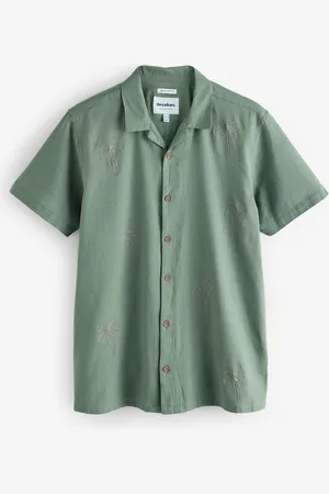 Threadbare Linen Blend Palm Embroidered Short Sleeve Shirtsmall