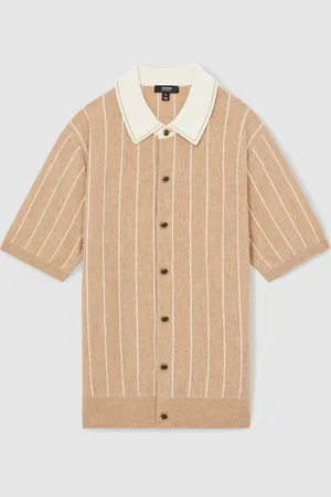 Reiss Worthy Wool Striped-Knit Short-Sleeve ShirtXL