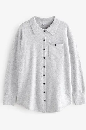 Next Smart Collar Button Through Longline Knitted Shirt with WoolXS Reg