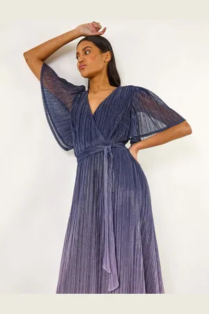 Roman Ombre Plisse Midi Wrap Dress46