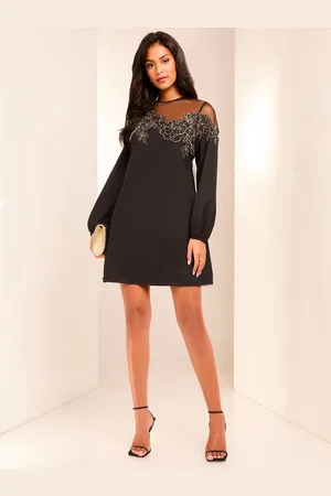 Lipsy London Langærmet Håndudsmykket Artwork Mini Shift Kjole
