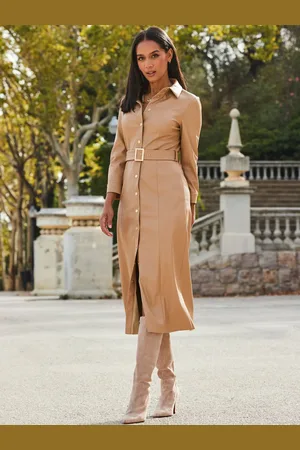 Sosandar Faux Fur Leather Longline Shirt Dress34