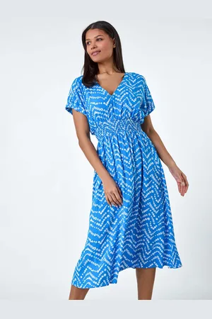Roman Abstract Floral Zig Zag Print Midi Dress44