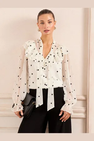 Love & Roses Broderet Frill Slips Detail Langærmet Bluse40
