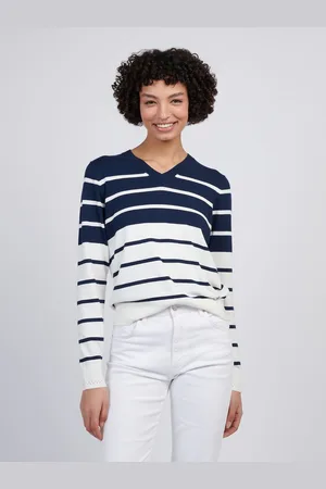 U.S. Polo Assn. U. S. Polo Assn Womens Stripe V-Neck Fine Knit Jumperlarge