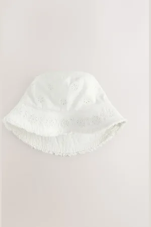 Next 100% Cotton Broderie Anglais Flower Bucket Hat (3mths-16yrs)134140cm