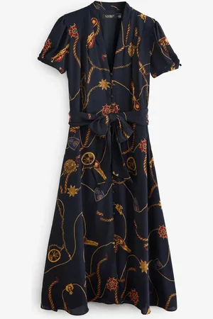 Ralph Lauren Bælter Tryk Midi V-hals Kjole38