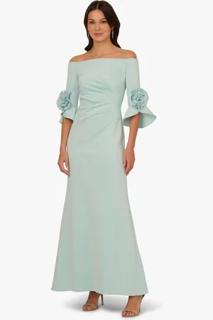 Adrianna Papell Blue Rosette Scuba Crepe Gown38