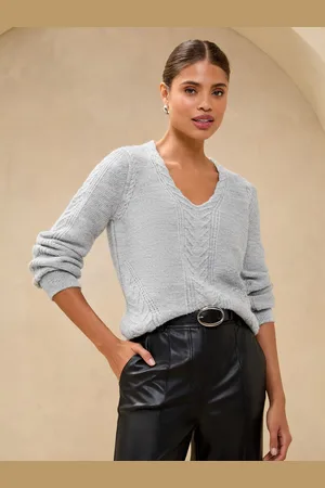 Lipsy London V-Neck Longline Cable Knit Jumper36