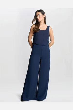 Gina Bacconi Chiffon Layered Blue Slit Trousers38