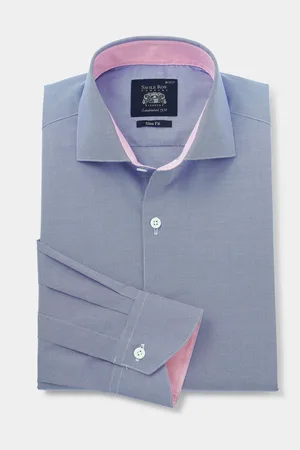 SAVILE ROW The Blue 100% Cotton Dobby Smart-Casual ShirtXL