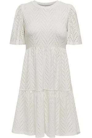 JDY Short Sleeve Pointelle Tiered Jersey Dress
