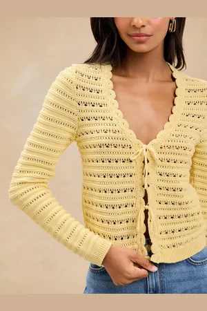 Lipsy London Open Stitch Scalloped Edge Tie Front Knitted Cardigan36
