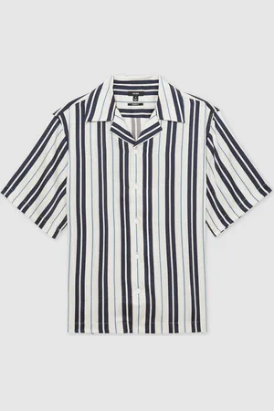 Reiss Amos Wide-Stripe Cuban-Collar ShirtM