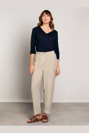 CELTIC & CO. Natural Barrel Leg Pleat Detail 100% Linen Trousers44