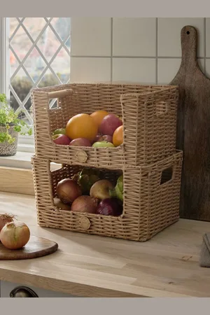 Next Set of 2 Plastic Wicker Kitchen Storage BasketsEn