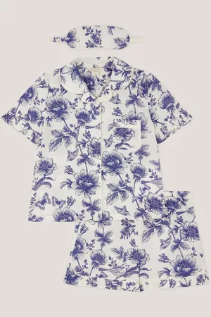 Monsoon Floral Print 100% Cotton Pyjamas & Sleep Mask Set12 - 13 år (152 - 158cm)