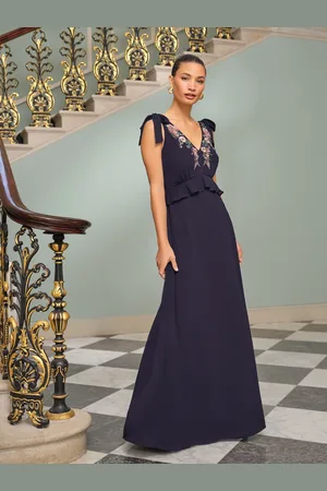 Love & Roses Embroidered Ruffle Tie Detail V-Neck Maxi Dress44