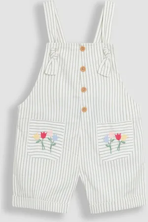 JoJo Maman Bébé 100% Cotton Embroidered Stripe Dungarees116122cm