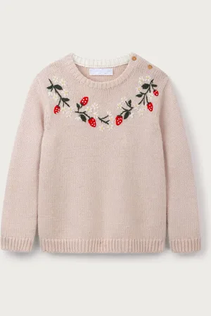 The White Company Pink Wool Strawberry Embroidered Jumper9298cm