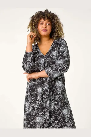 Roman Curve Floral Print V-Neck Pleated Swing Dress46