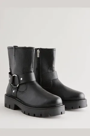 Next Forever Comfort Buckle Strap Leather Ankle Biker Boots